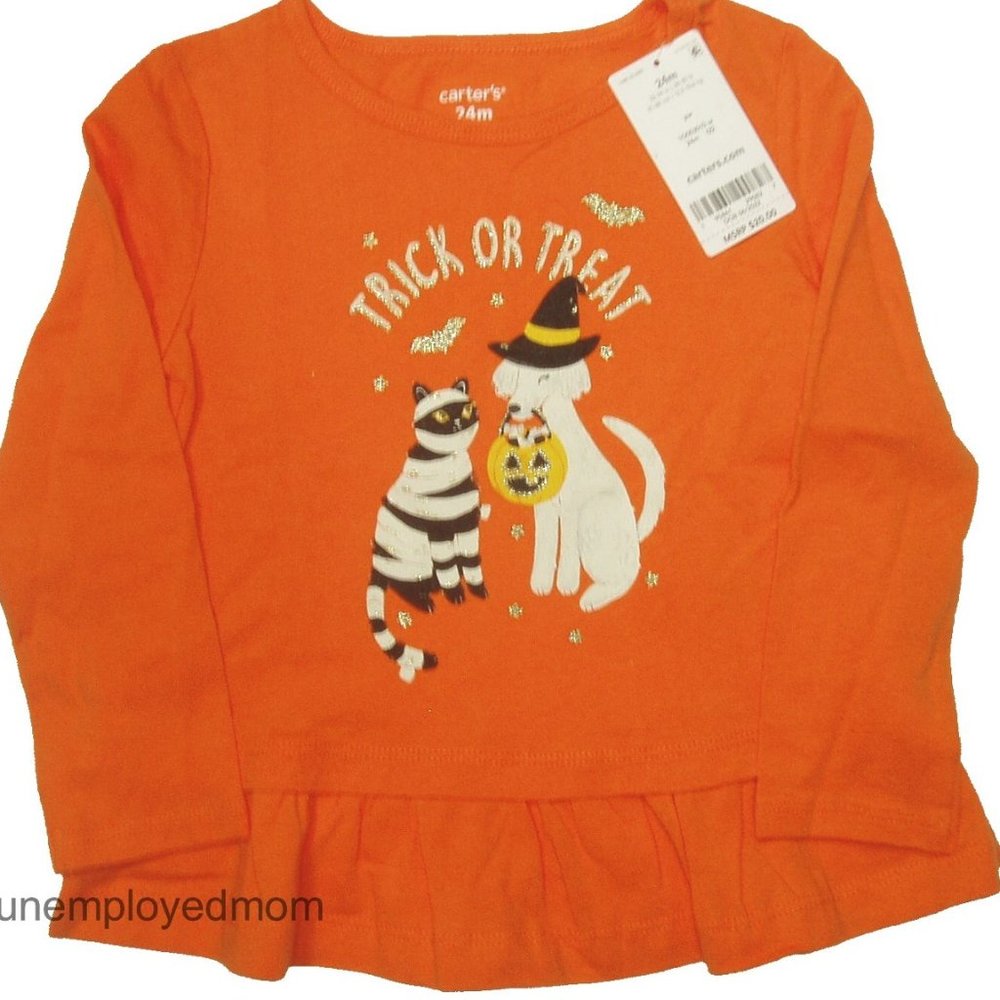 Girls Halloween Tee Dog Cat Mummy Witch Trick or Treat Top Shirt Kids Children